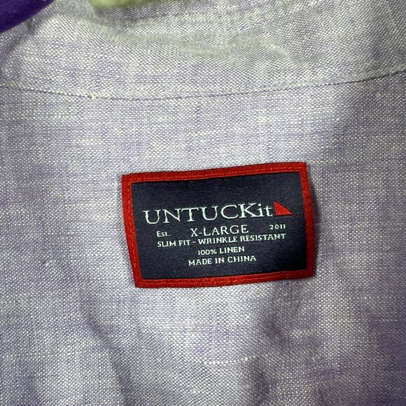 UNTUCKit‎ Shirt Mens Purple Long Sleeve Button Up Slim Fit Casual Linen Size XL - Picture 3 of 4